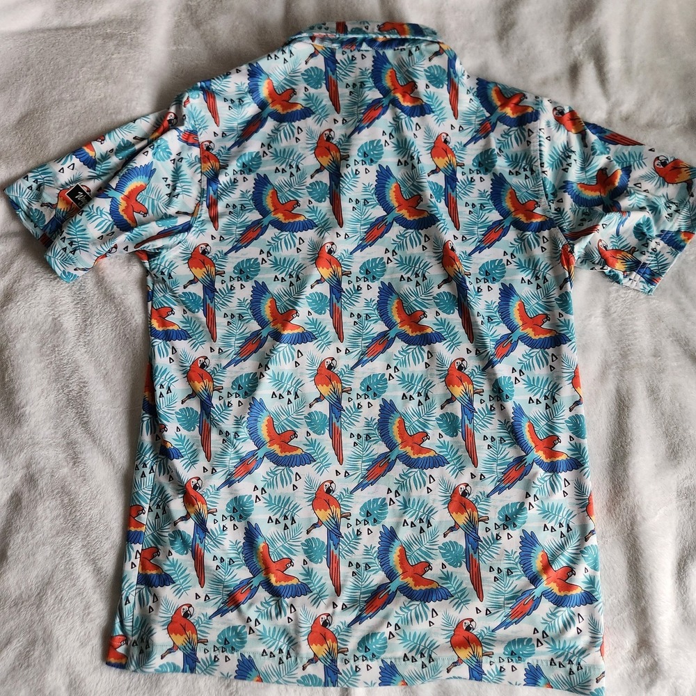 Waggle Golf Polo Shirt Tropical Parrot Macaws & Palm Tree Men's Large Looks NEW - Picture 5 of 7